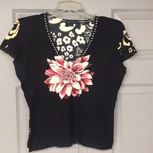 BCBG ladies short sleeve sweater w/beaded detail